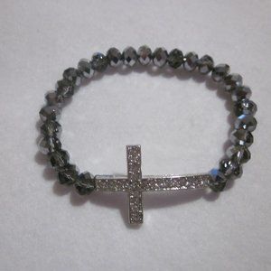 Metallic Gunmetal Cross Bracelet.